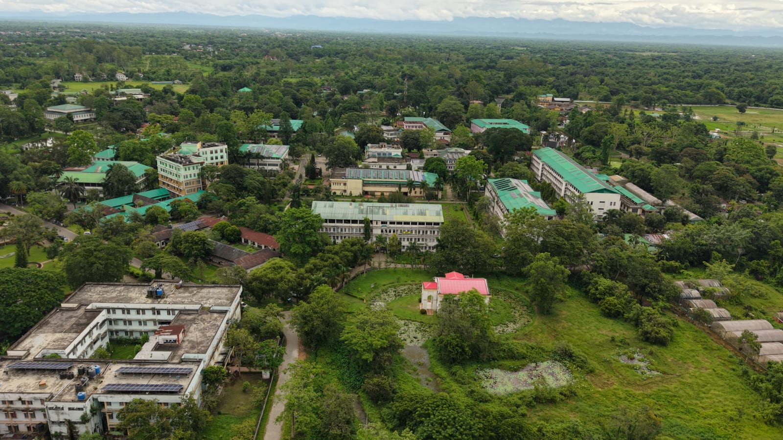 Aerial view of the Assam Agricultural University campus, Jorhat